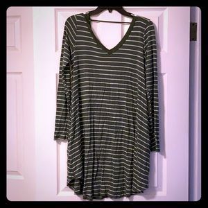 Striped olive/white long sleeve cotton dress